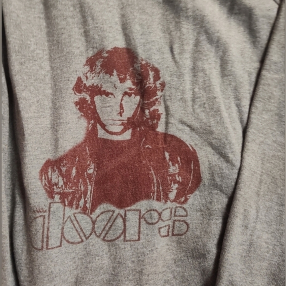Vintage Vinyl Gray Unisex Retro The Door's Hoodie W/ Red Graphics Size S